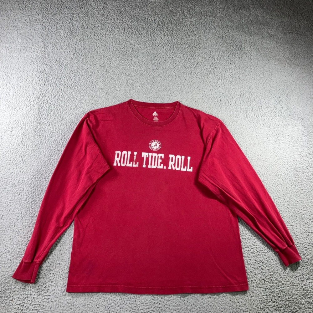 Adidas Alabama Crimson Tide Roll Tide L/S T-Shirt Mens L Red Baggy Distressed - Picture 2 of 15